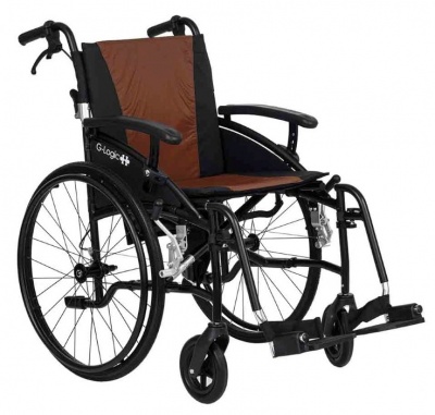 Van os Medical Excel G-Logic Lightweight Self Propelled Wheelchair 16'' Black Frame and Brown Upholstery Slim Seat